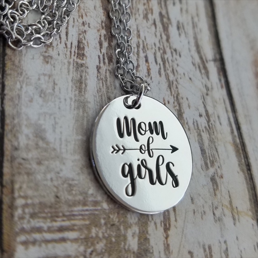 MOM OF GIRLS stamped necklace